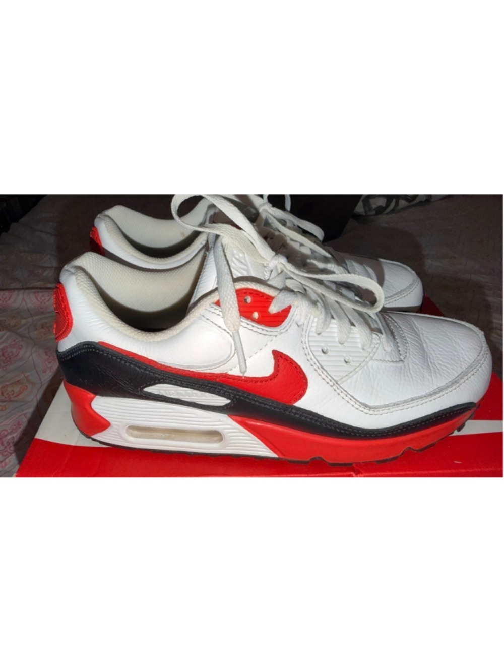 CUSTOM Nike Air Max 90 White Red Black Leather Sneakers Women’s 7.5